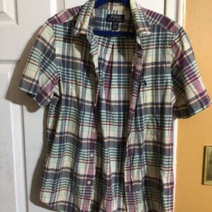 Polo Ralph Lauren, button down collared, short sleeved plaid shirt, large